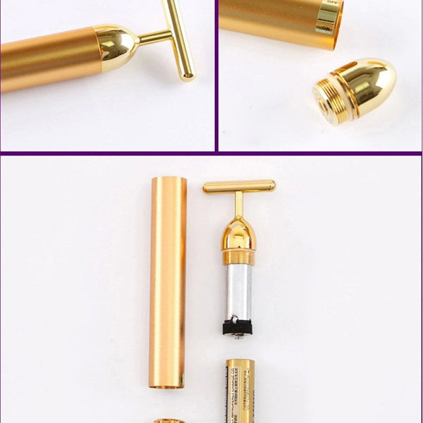 Face 24K Gold Vibration Pulse Beauty Bar Firming Facial Roller Massager Stick Lift Skin Tightening Wrinkles Pen