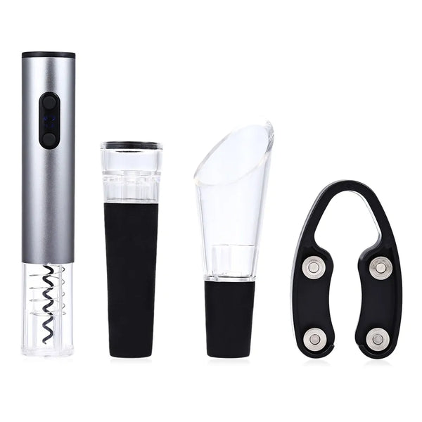 Electric Automatic Wine Bottle Opener Set with Foil Cutter, Vacuum Stopper, and Pourer